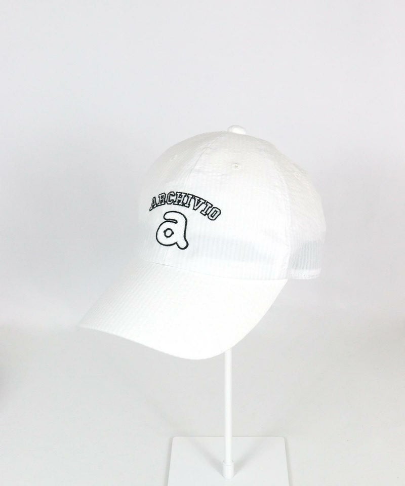 シアサッカーストライプ刺繍キャップ（ホワイト）