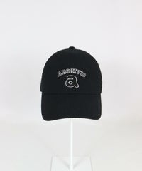 シアサッカーストライプ刺繍キャップ前（ブラック）