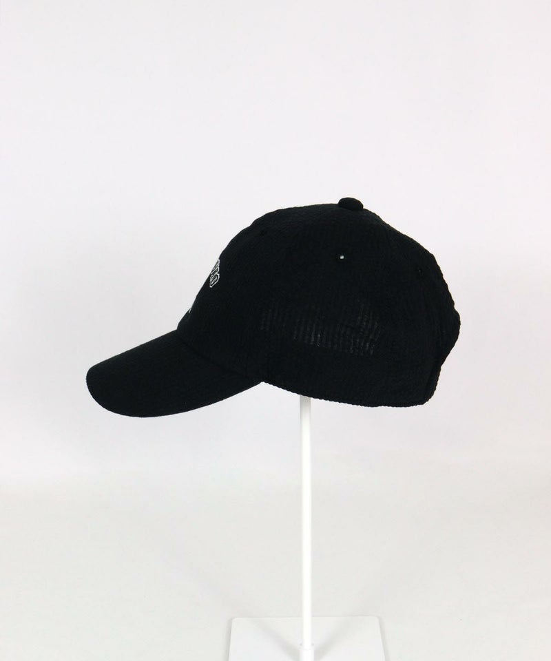 シアサッカーストライプ刺繍キャップ左横（ブラック）