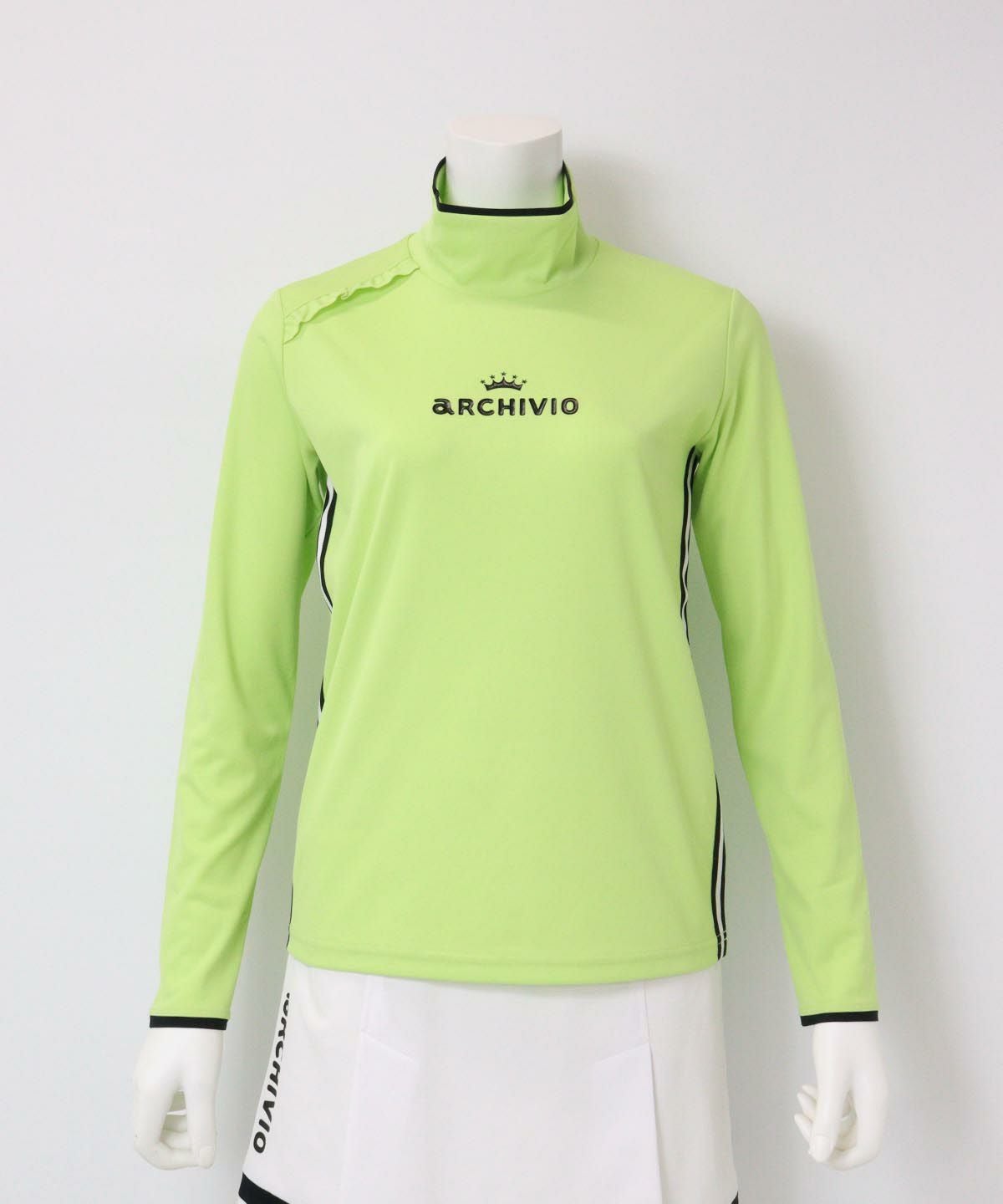 肩フリルハイネックプルオーバー(ライトグリーン)