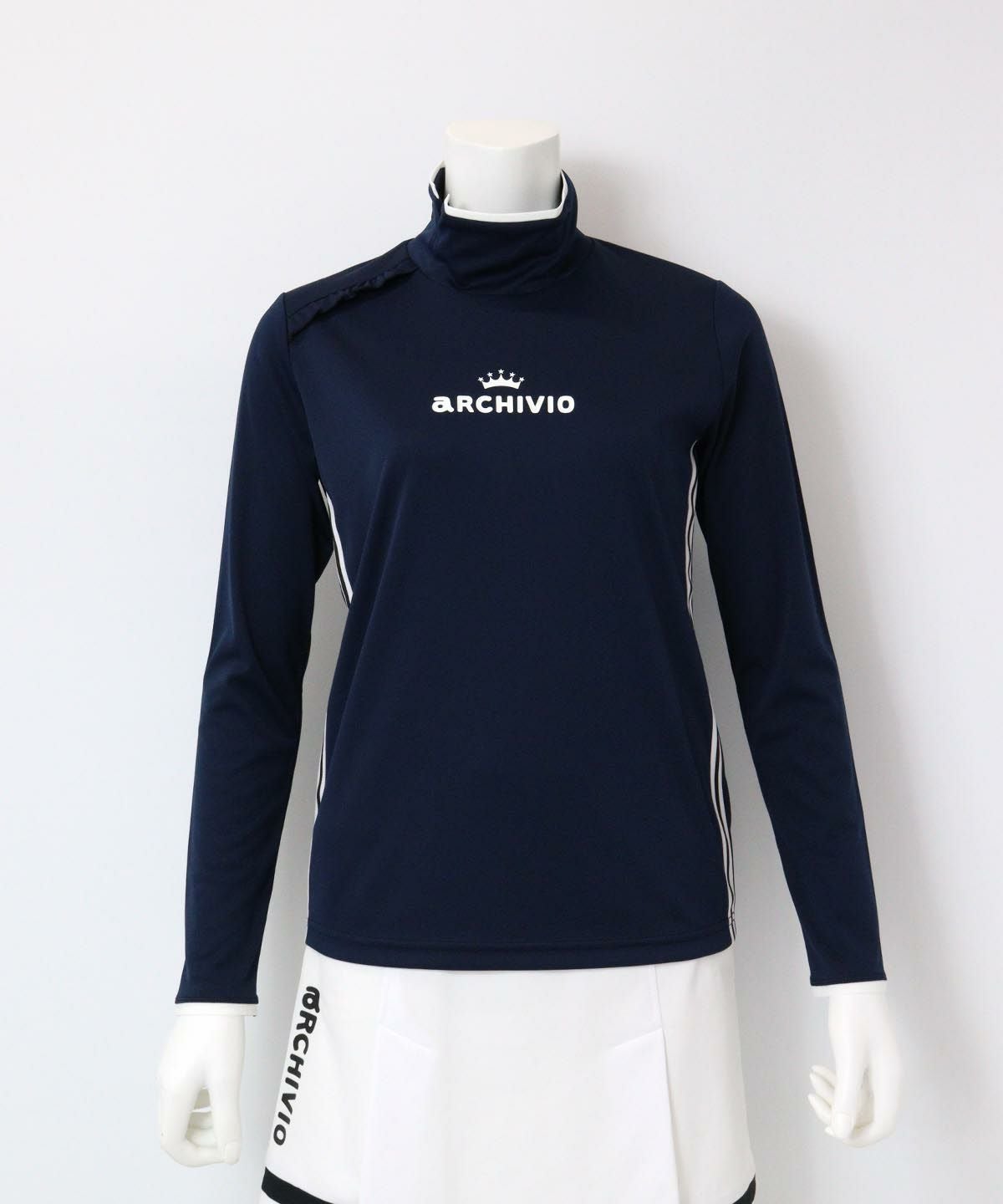 肩フリルハイネックプルオーバー(ネイビー)