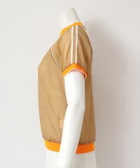 シアー半袖プルオーバー横（キャメル）