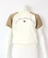 異素材切替半袖プルオーバー（ホワイト×ベージュ）