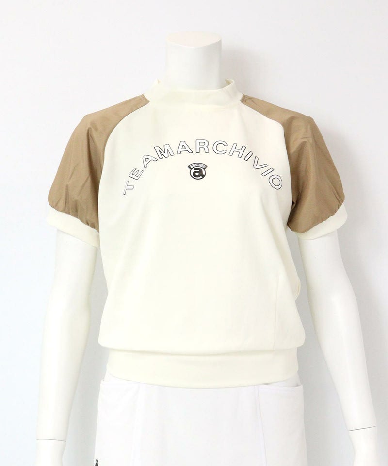 異素材切替半袖プルオーバー（ホワイト×ベージュ）