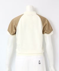 異素材切替半袖プルオーバー後（ホワイト×ベージュ）