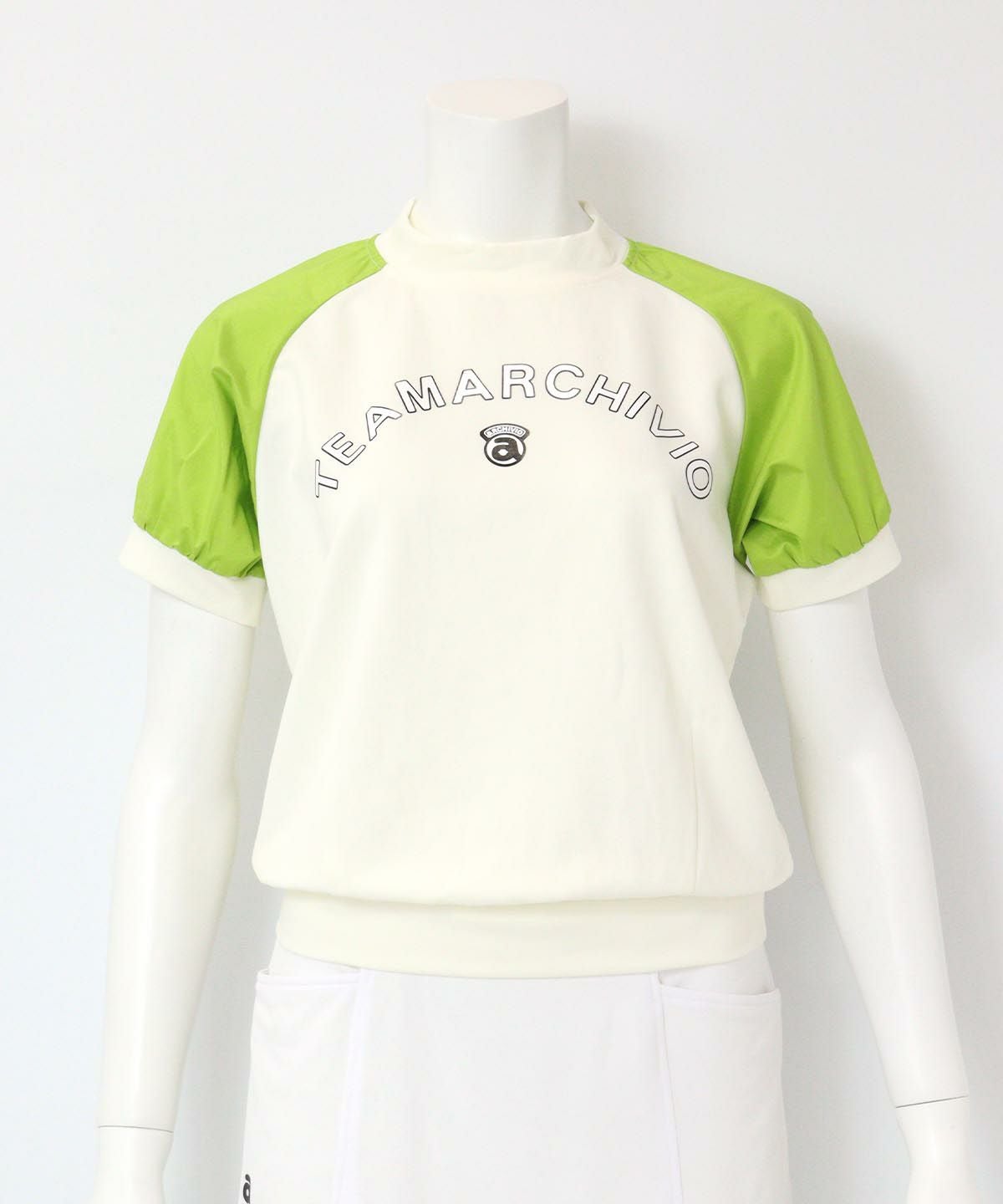 異素材切替半袖プルオーバー（ホワイト×グリーン）