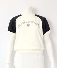 異素材切替半袖プルオーバー（ホワイト×ネイビー）