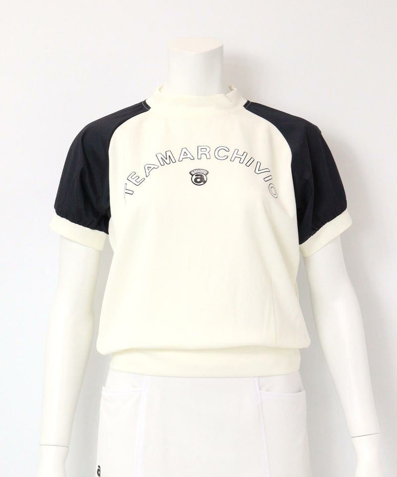 異素材切替半袖プルオーバー（ホワイト×ネイビー）