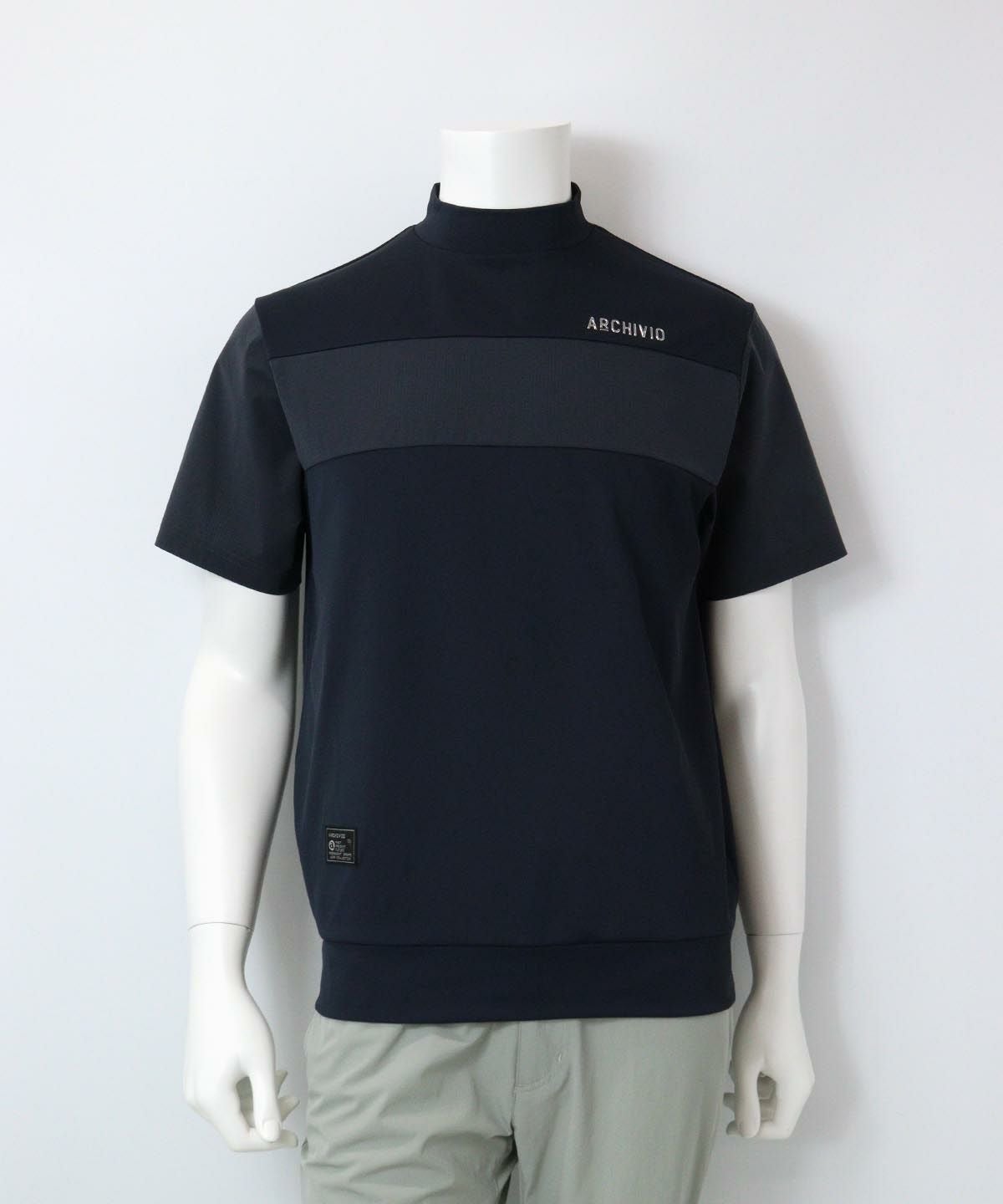 【メンズ】異素材切替ハイネックプルオーバー（グレイッシュネイビー）