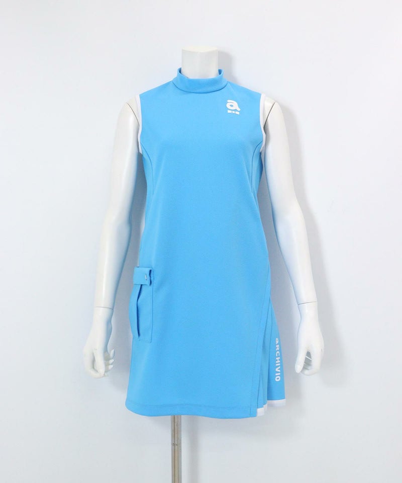 ポイントプリーツノースリワンピース（ライトブルー）