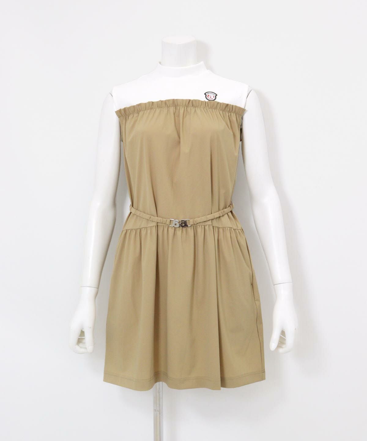 レイヤード風ギャザーワンピース(ベージュ）