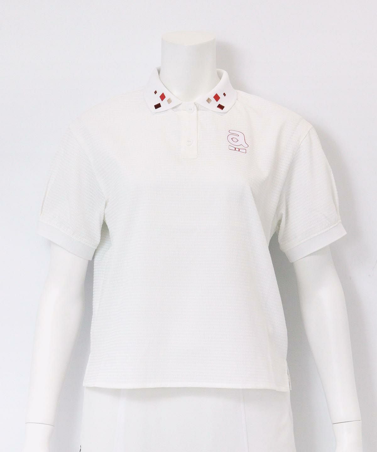 サッカー地撥水ポロシャツ(ホワイト×レッド）