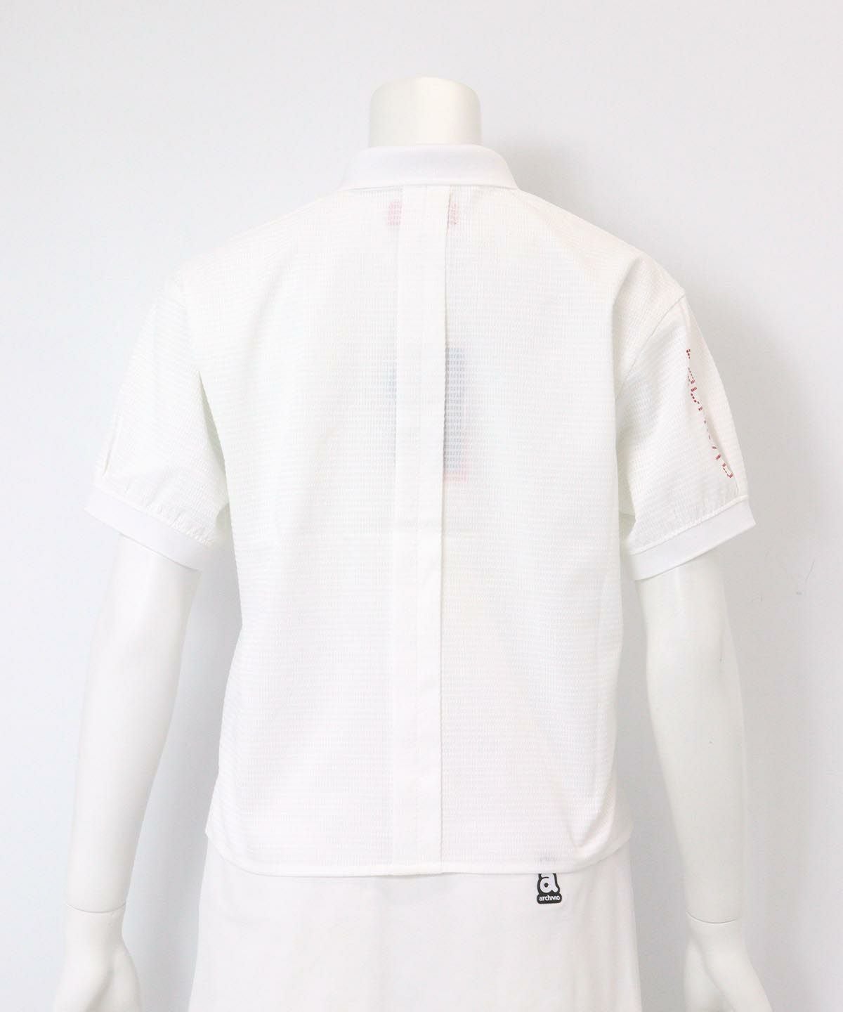 サッカー地撥水ポロシャツ後(ホワイト×レッド）