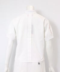 サッカー地撥水ポロシャツ後(ホワイト×レッド）