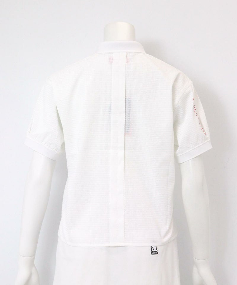 サッカー地撥水ポロシャツ後(ホワイト×レッド）