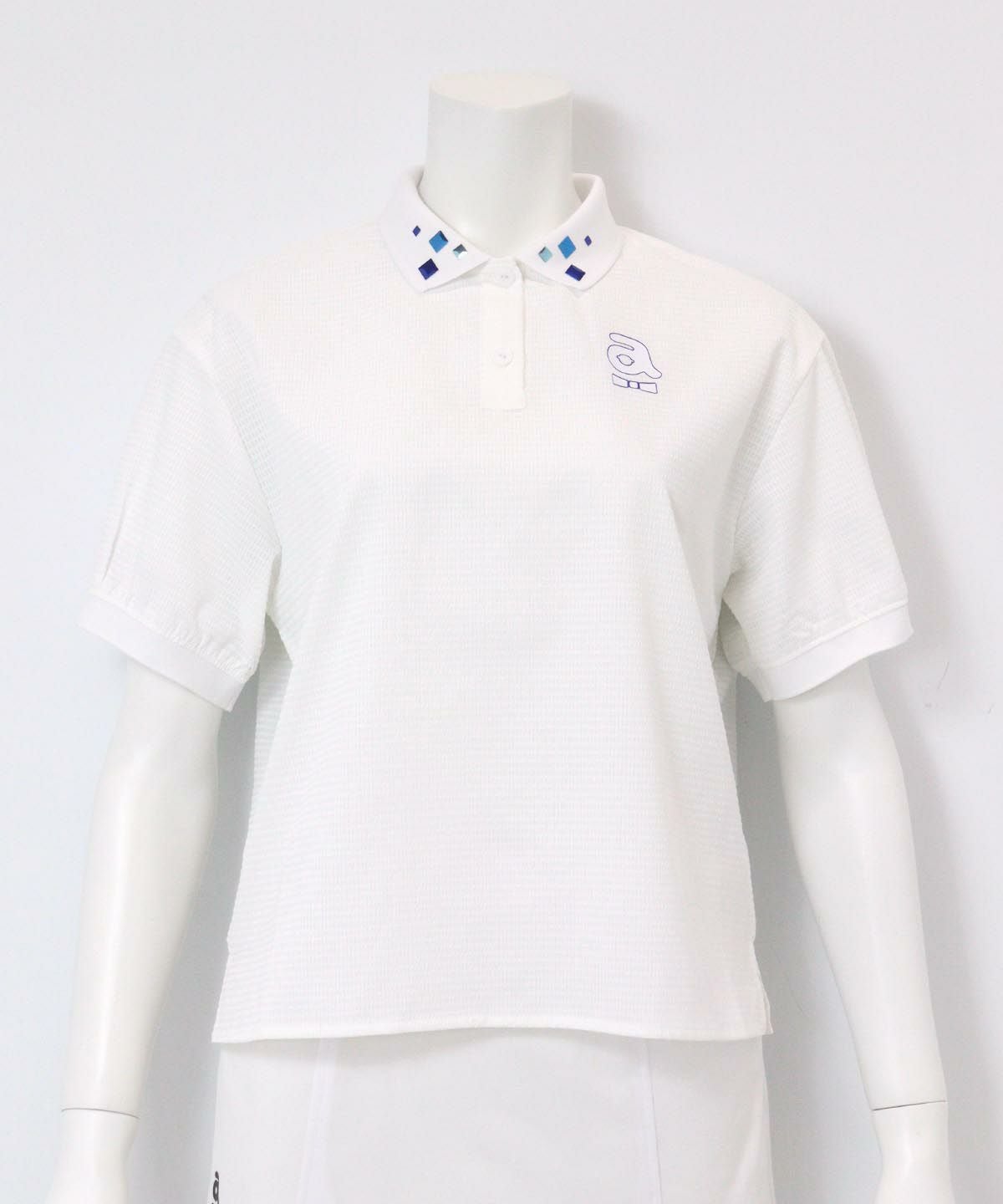 サッカー地撥水ポロシャツ(ホワイト×ブルー）