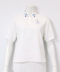 サッカー地撥水ポロシャツ(ホワイト×ブルー）