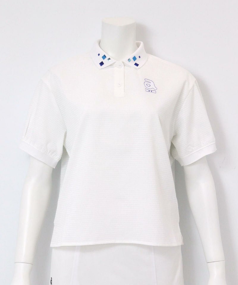 サッカー地撥水ポロシャツ(ホワイト×ブルー）