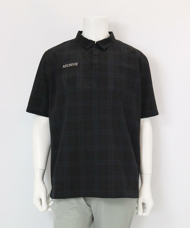 【メンズ】チェック柄撥水冷感ポロシャツ（ブラック）