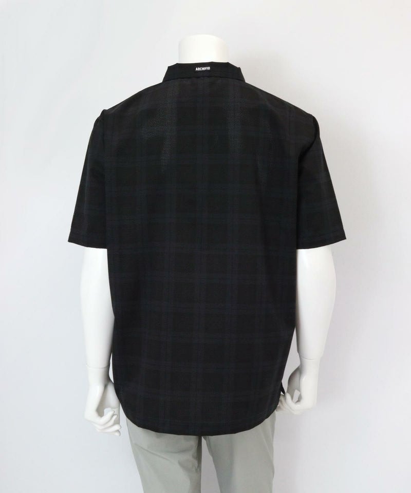 【メンズ】チェック柄撥水冷感ポロシャツ後（ブラック）