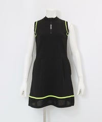 部分メッシュノースリニットワンピース（ブラック）