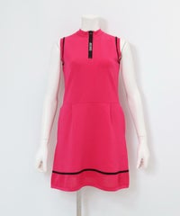 部分メッシュノースリニットワンピース（ピンク）