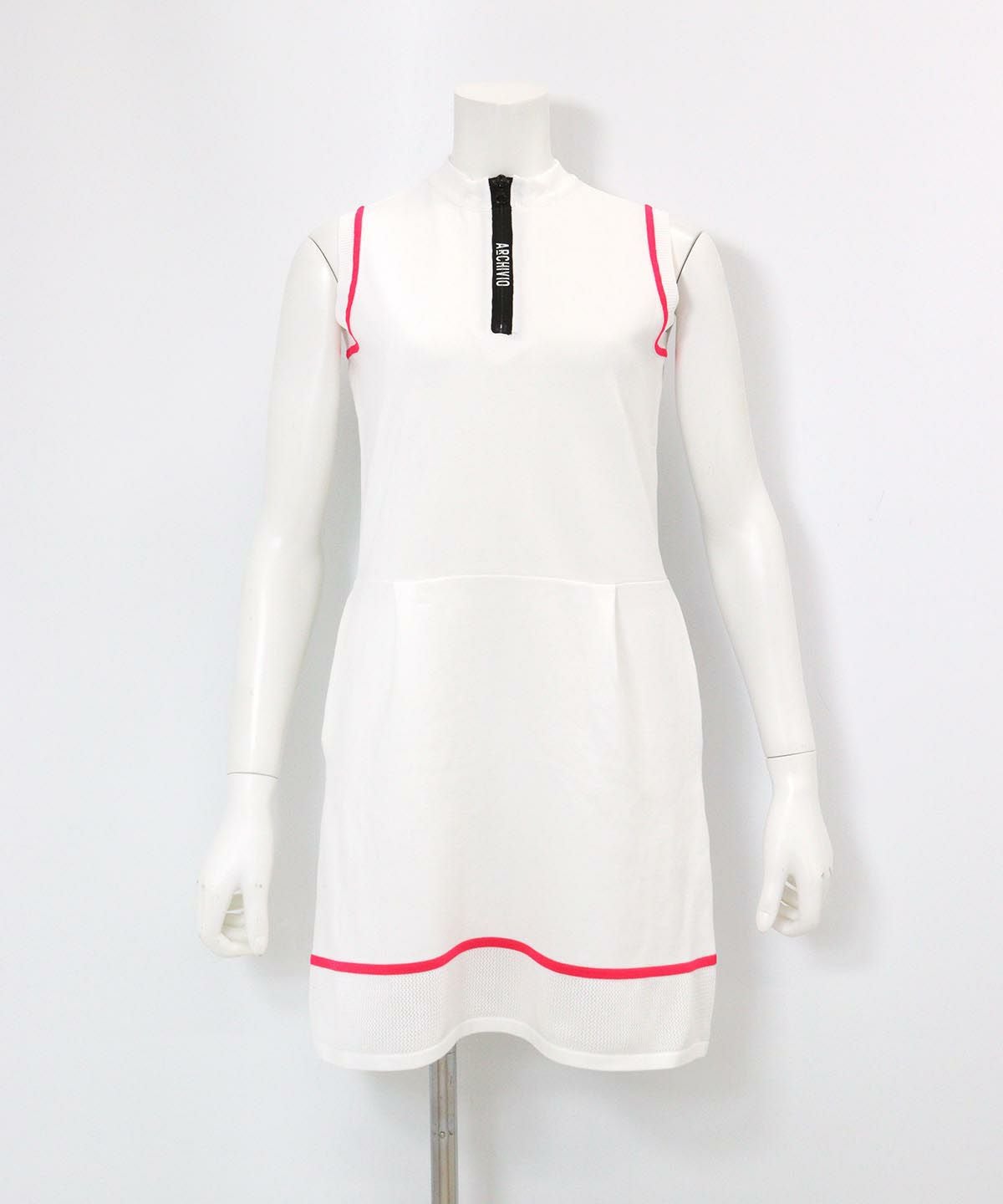 部分メッシュノースリニットワンピース（ホワイト）