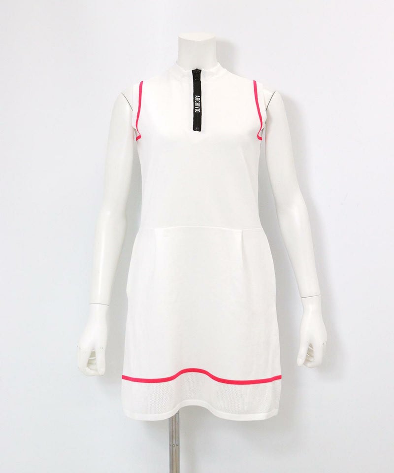 部分メッシュノースリニットワンピース（ホワイト）