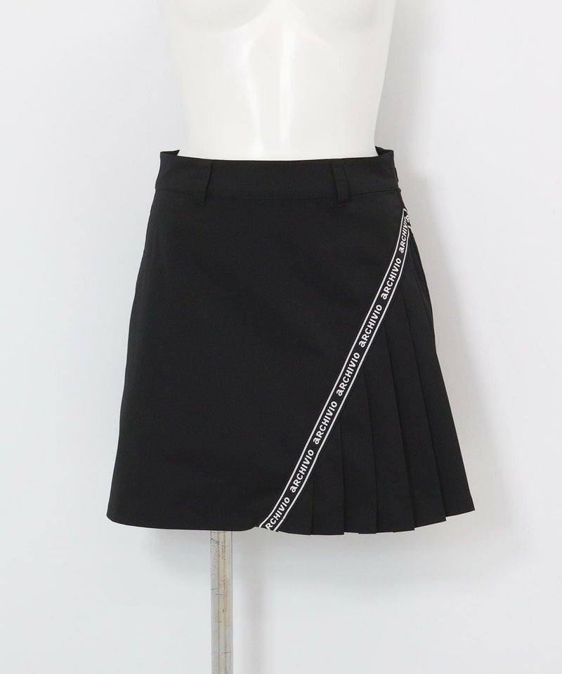 撥水プリーツ切替ラインスカート（ブラック）