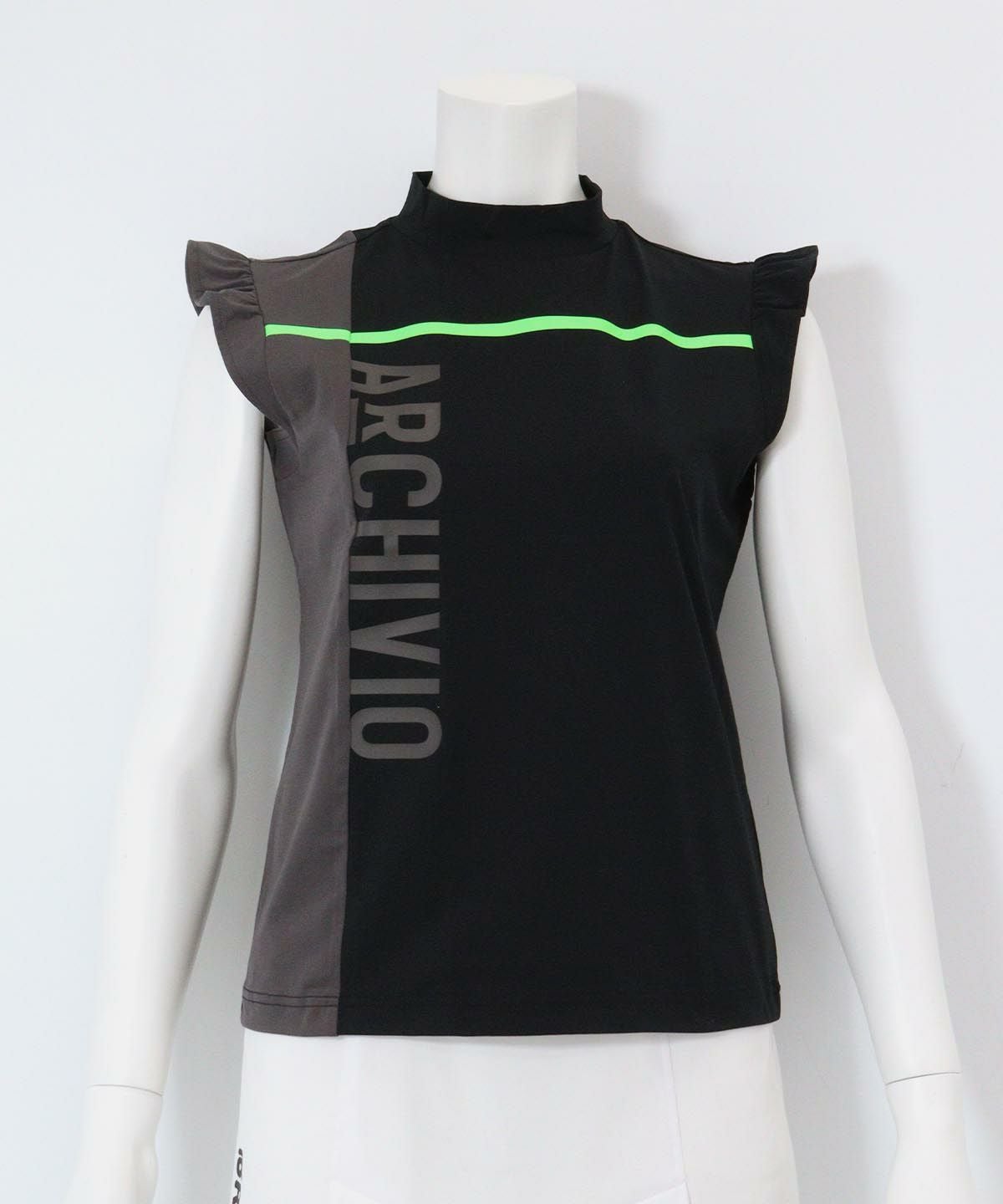 肩フリルUV速乾ノースリトップス（ブラック）