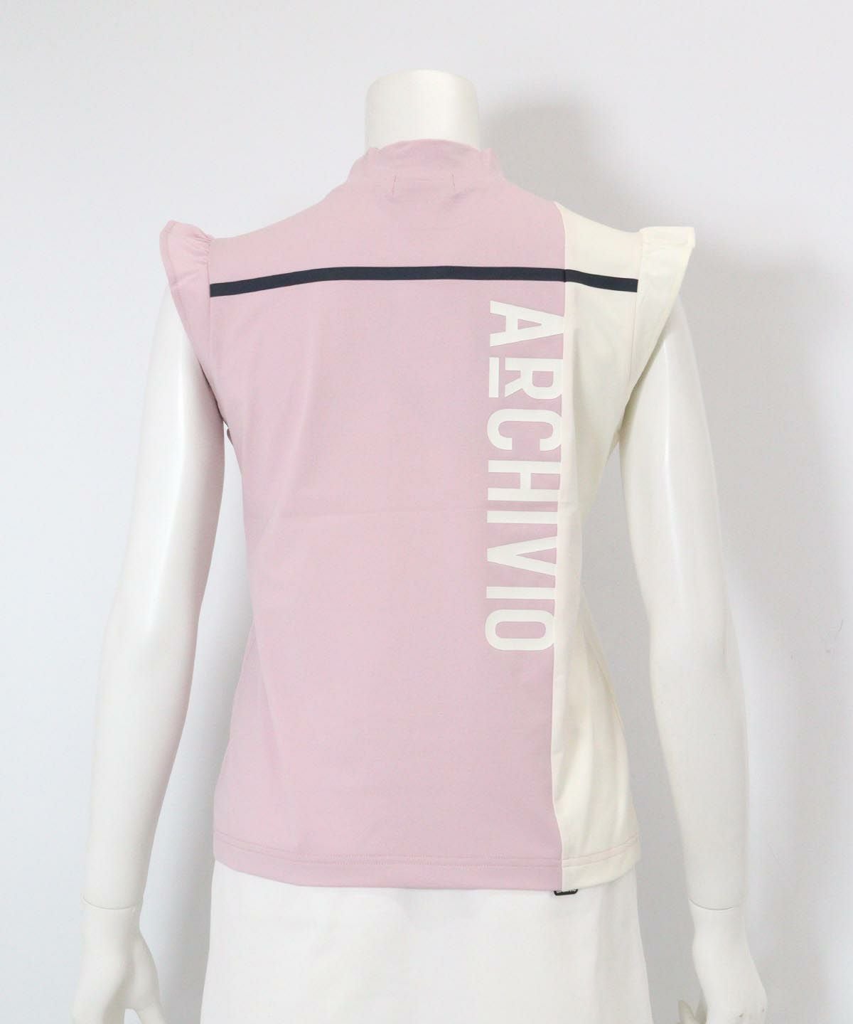 肩フリルUV速乾ノースリトップス後（ピンク）