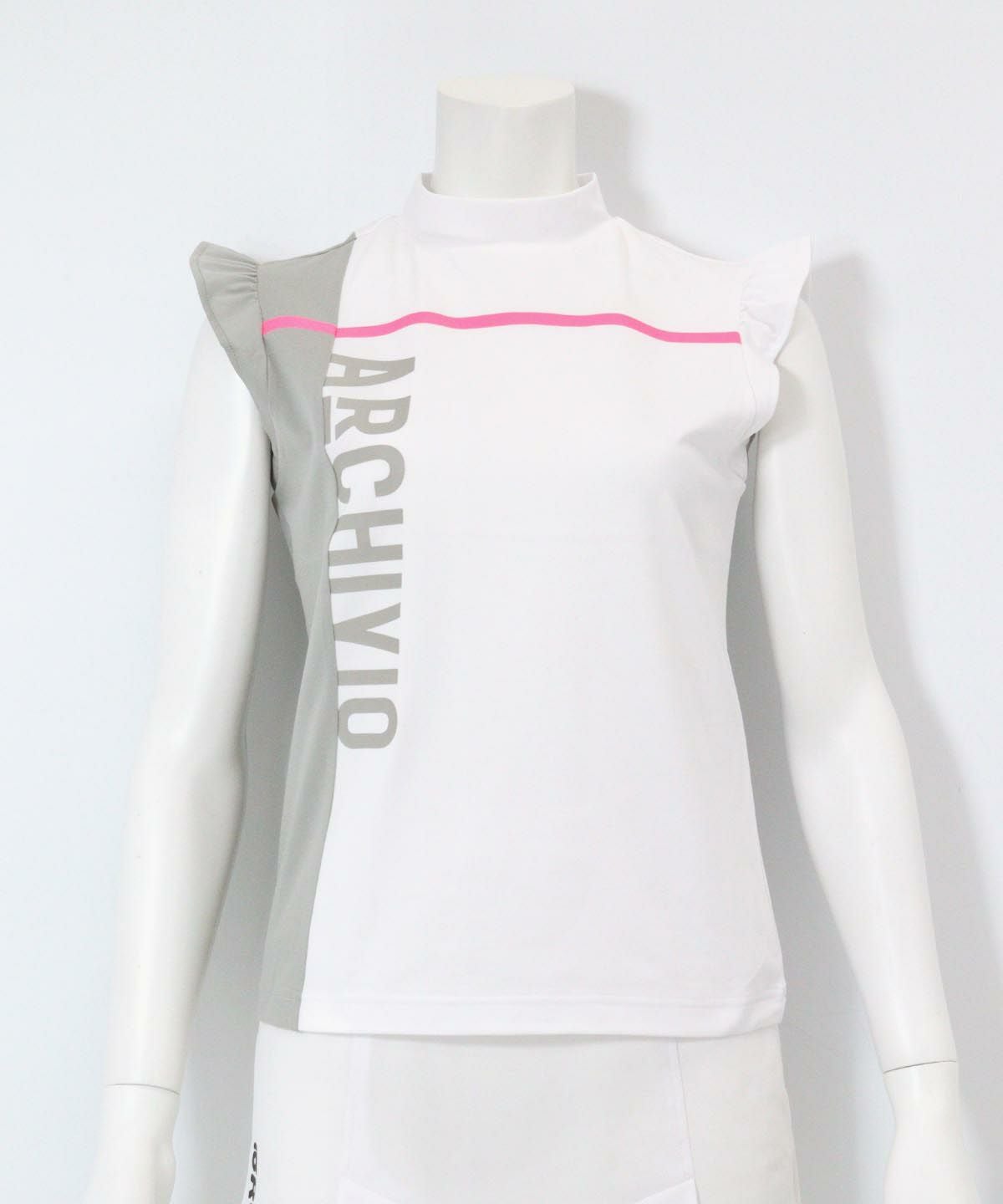 肩フリルUV速乾ノースリトップス（ホワイト）