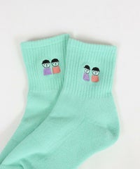 ピコ刺繍ショートソックス両足(ライトグリーン)