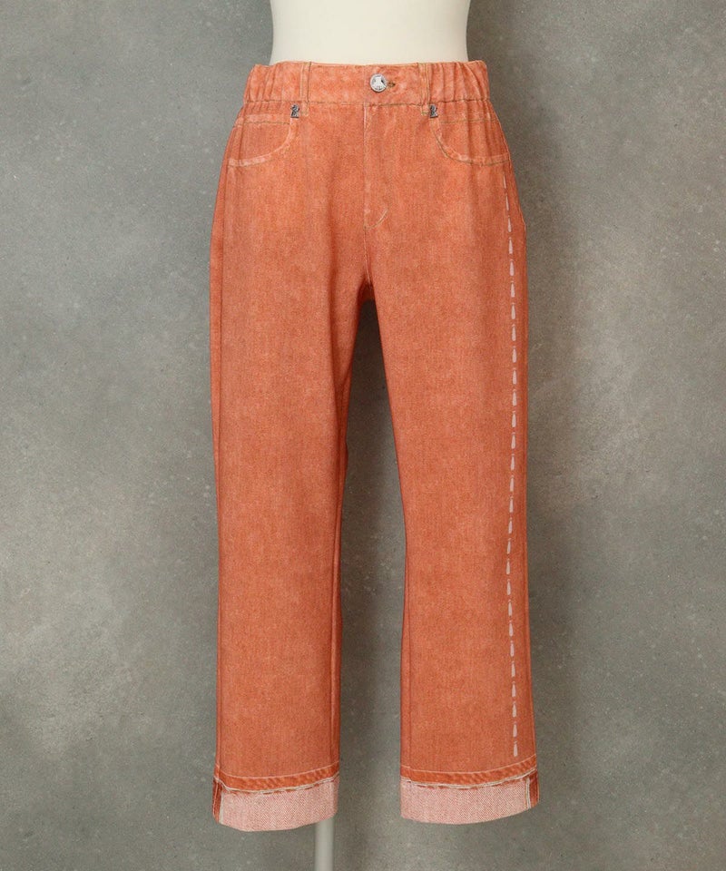 デニム風プリントイージーパンツ（オレンジ）