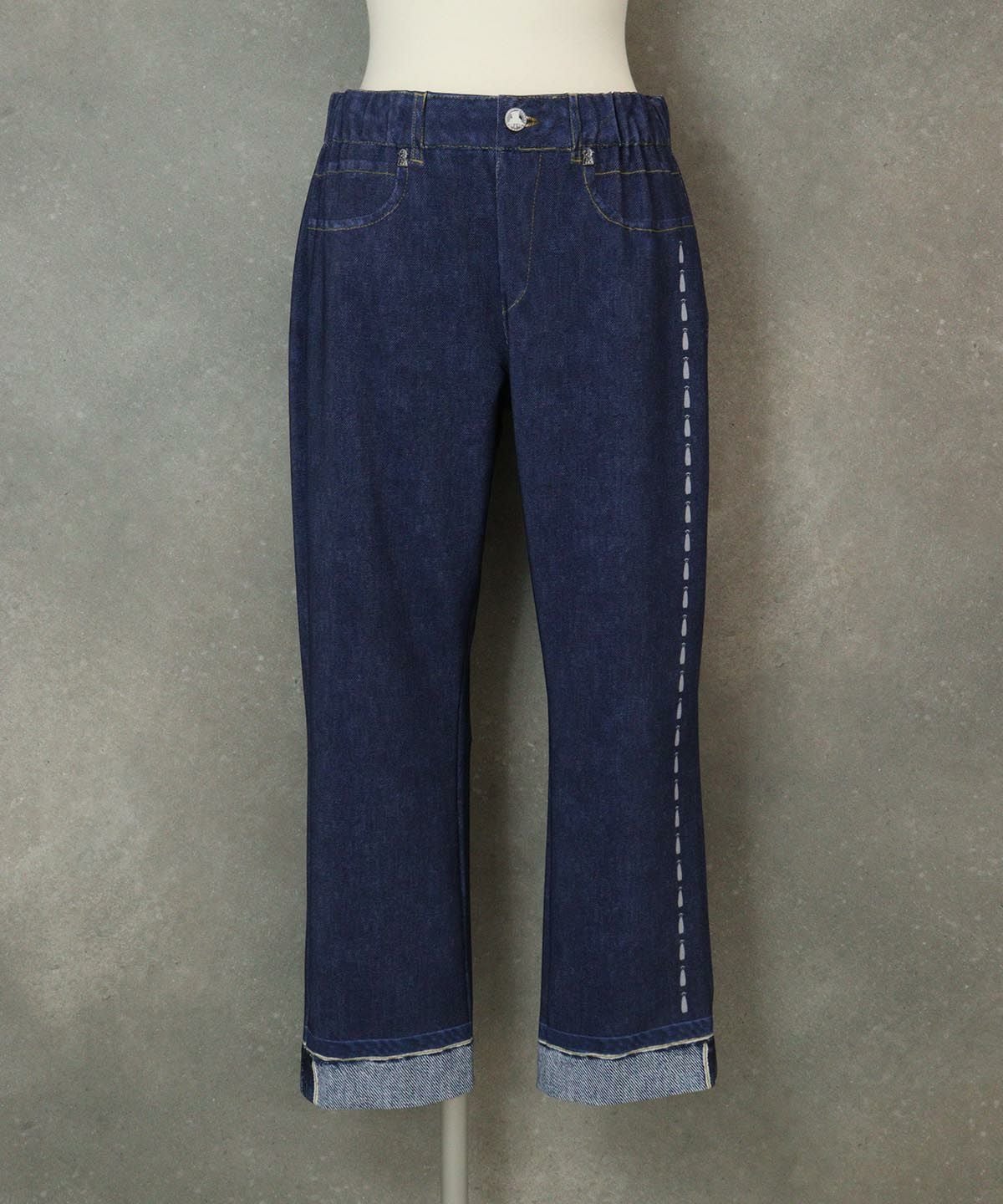 デニム風プリントイージーパンツ（ネイビー）