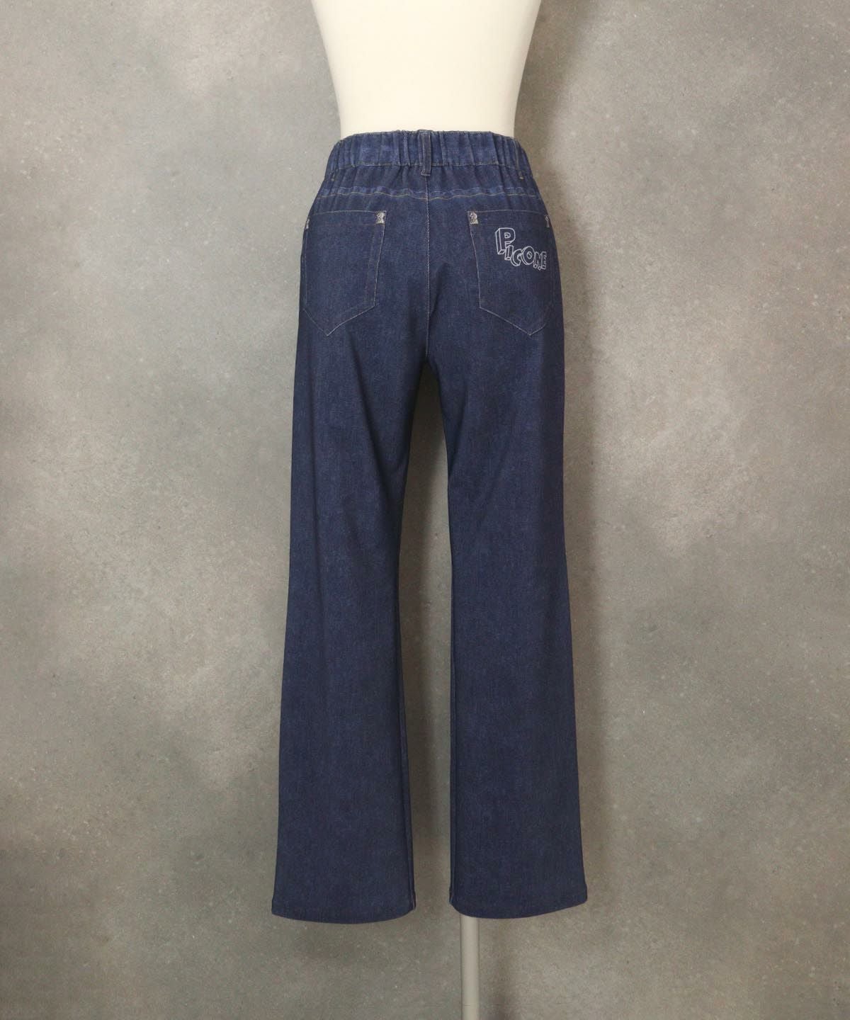 デニム風プリントピコラインパンツ後（ネイビー）