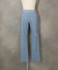 デニム風プリントピコラインパンツ（ライトブルー）