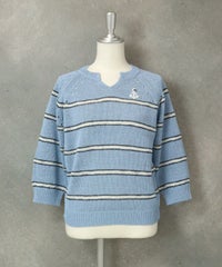 七分袖スキッパーニット（ブルー）