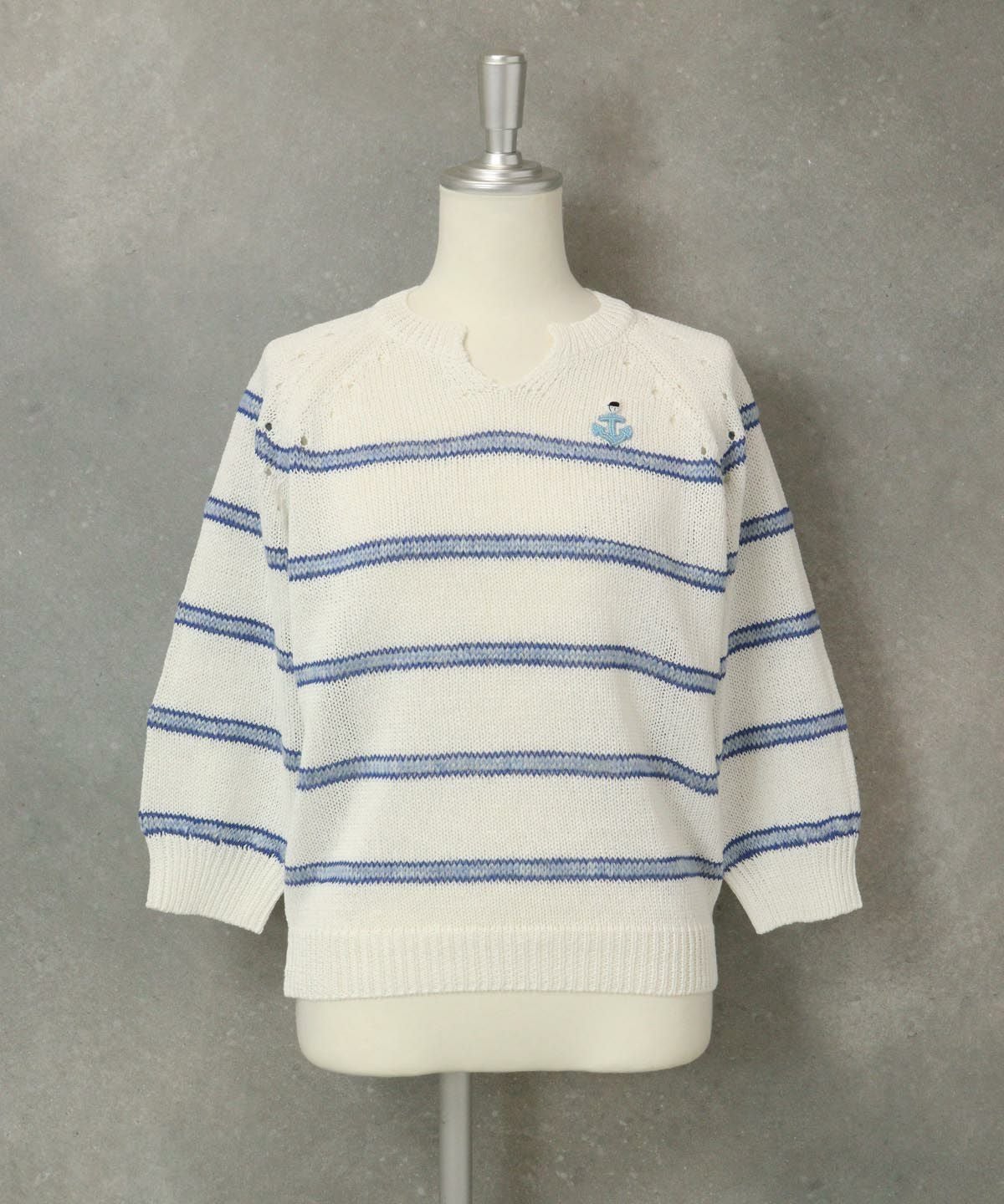 七分袖スキッパーニット（ホワイト）