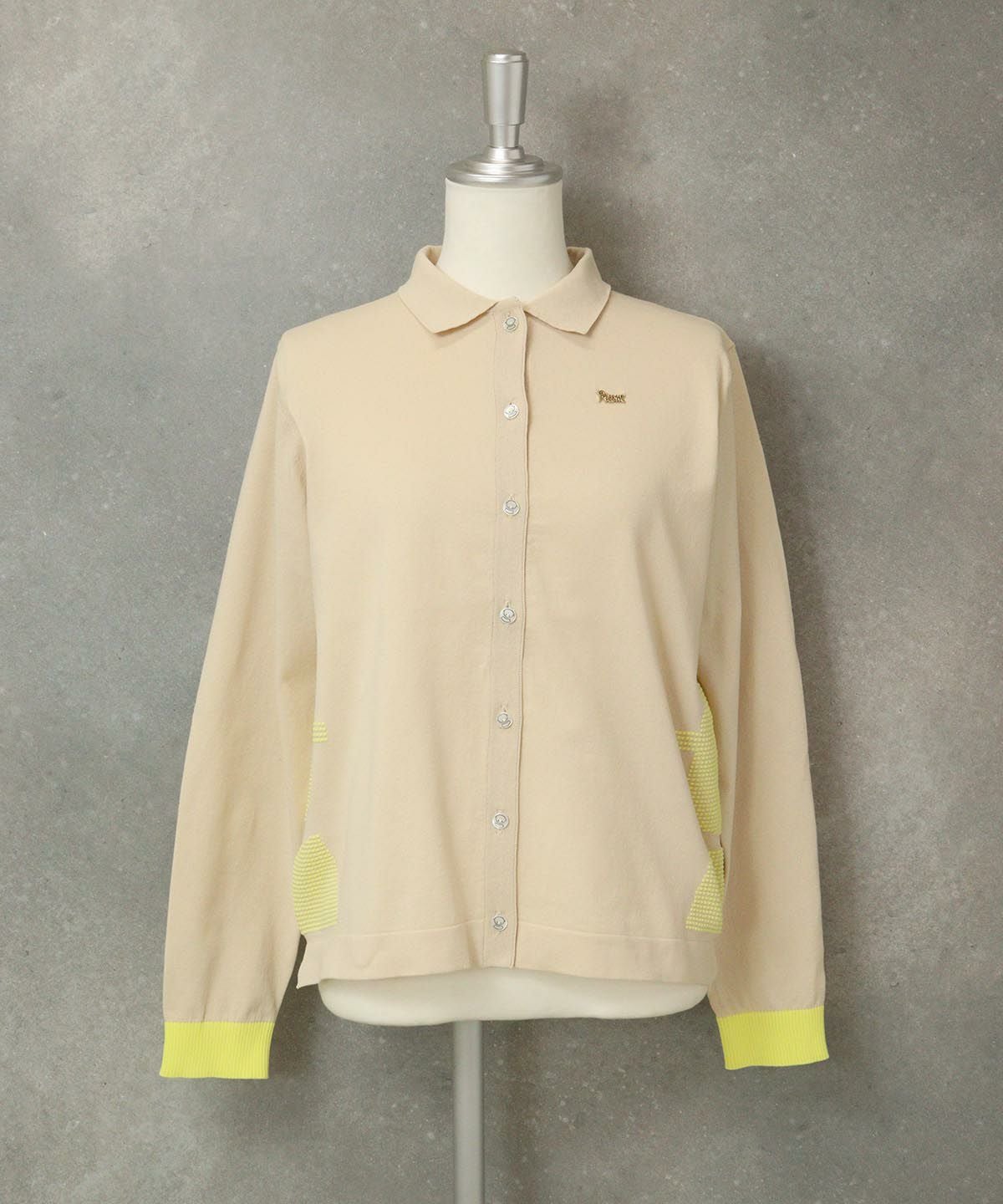 襟付きピコ柄カーディガン（ベージュ）