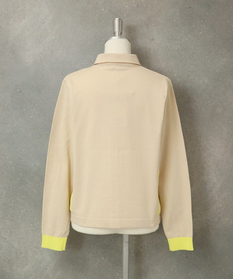 襟付きピコ柄カーディガン 後ろ（ベージュ）