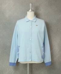 襟付きピコ柄カーディガン（ブルー）