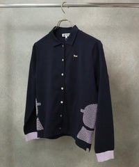サムネイル　襟付きピコ柄カーディガン（ネイビー）