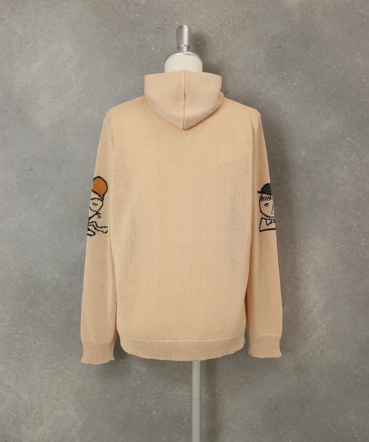  フード付きシアーニットカーディガン 後ろ（ライトオレンジ）