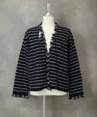 コットン混フリンジジャケット(ネイビー）