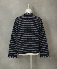コットン混フリンジジャケット後（ネイビー）