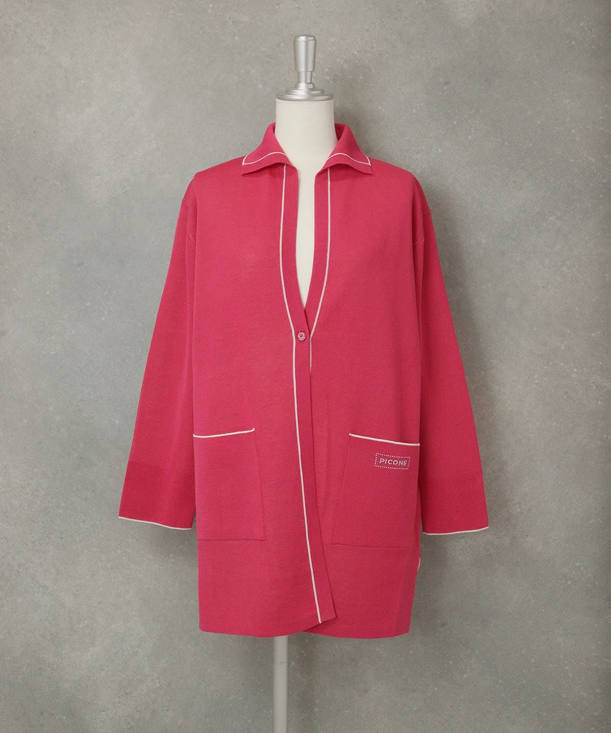 襟付きコットンカーディガン(ピンク）