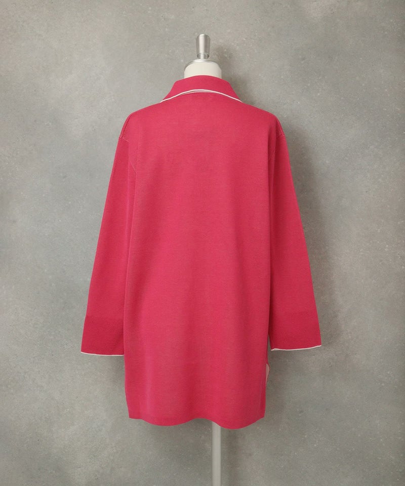 襟付きコットンカーディガン後（ピンク）