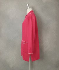 襟付きコットンカーディガン横（ピンク）