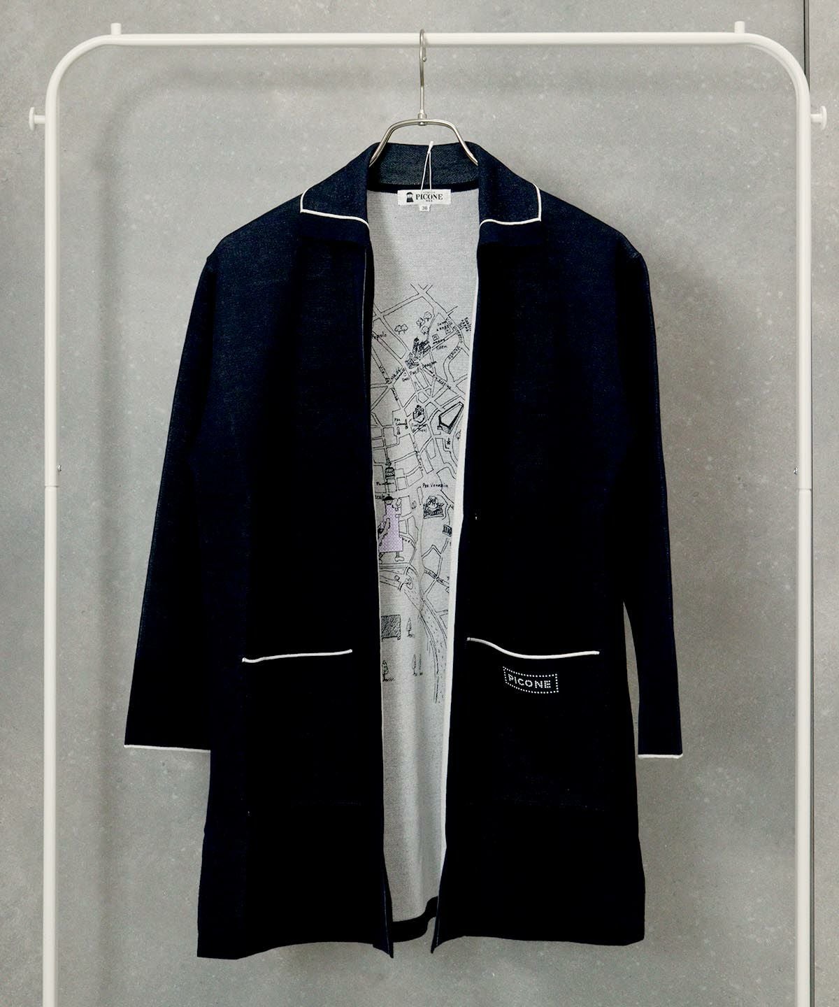 襟付きコットンカーディガン（ネイビー）